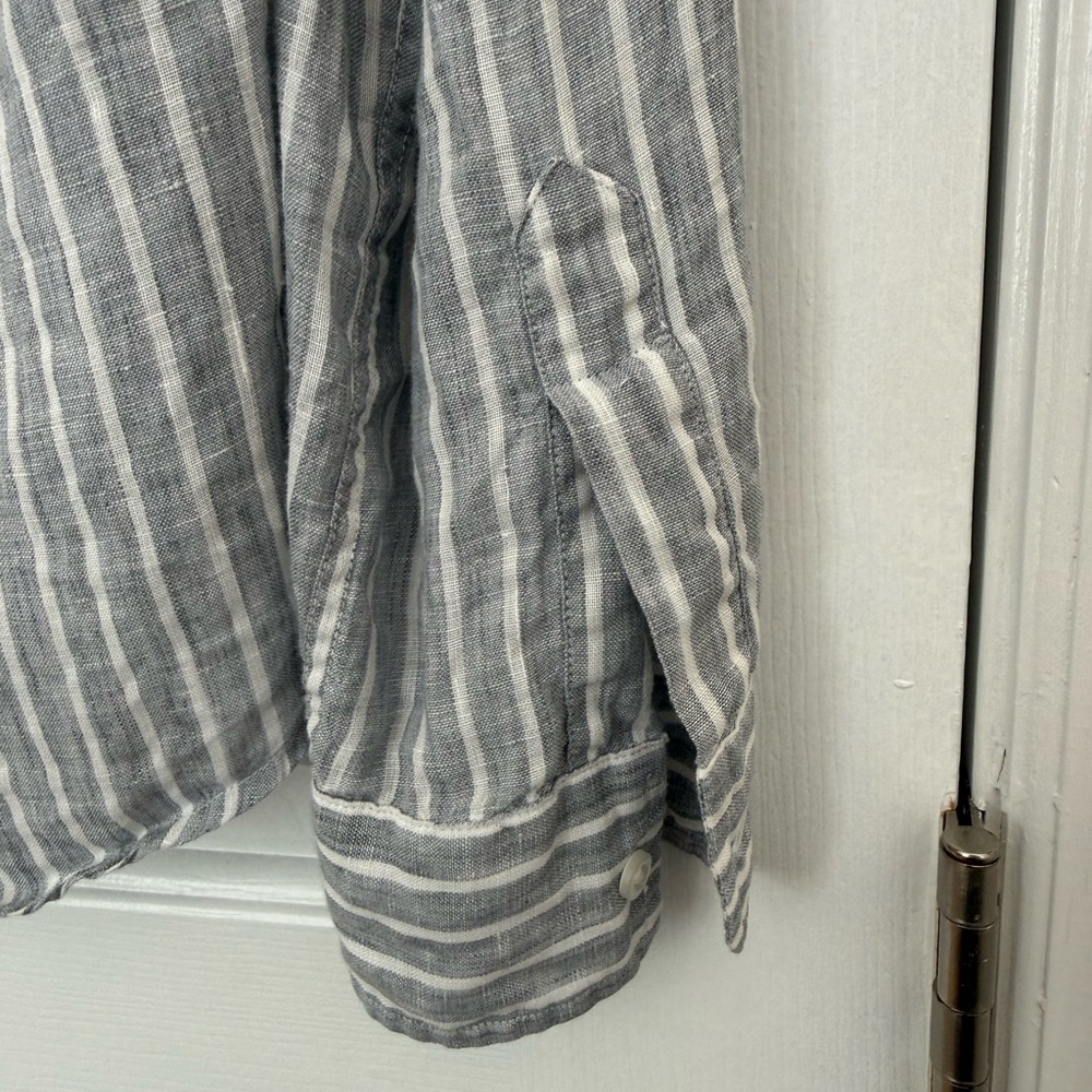 Frank & Eileen | Barry Shirt | Size M | 100% Linen | Grey / White stripe - Picture 8 of 11